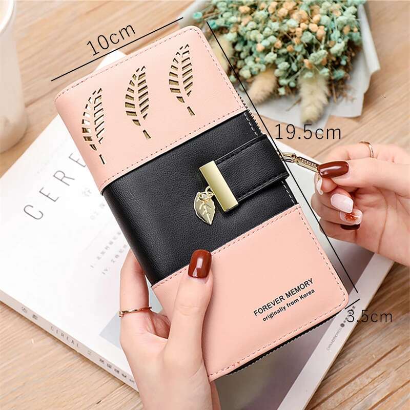 Hollow Leaves PU Leather Women's Long Wallet Fashion Female Coin Purses Hasp Zipper Clutch ID Credit Card Holders Money Bag Clip