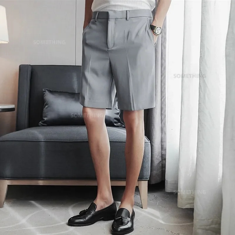 Summer Thin White Shorts Mens Straight Korean Style Fashion Business Solid Color Casual Baggy Suit Shorts Male 250513