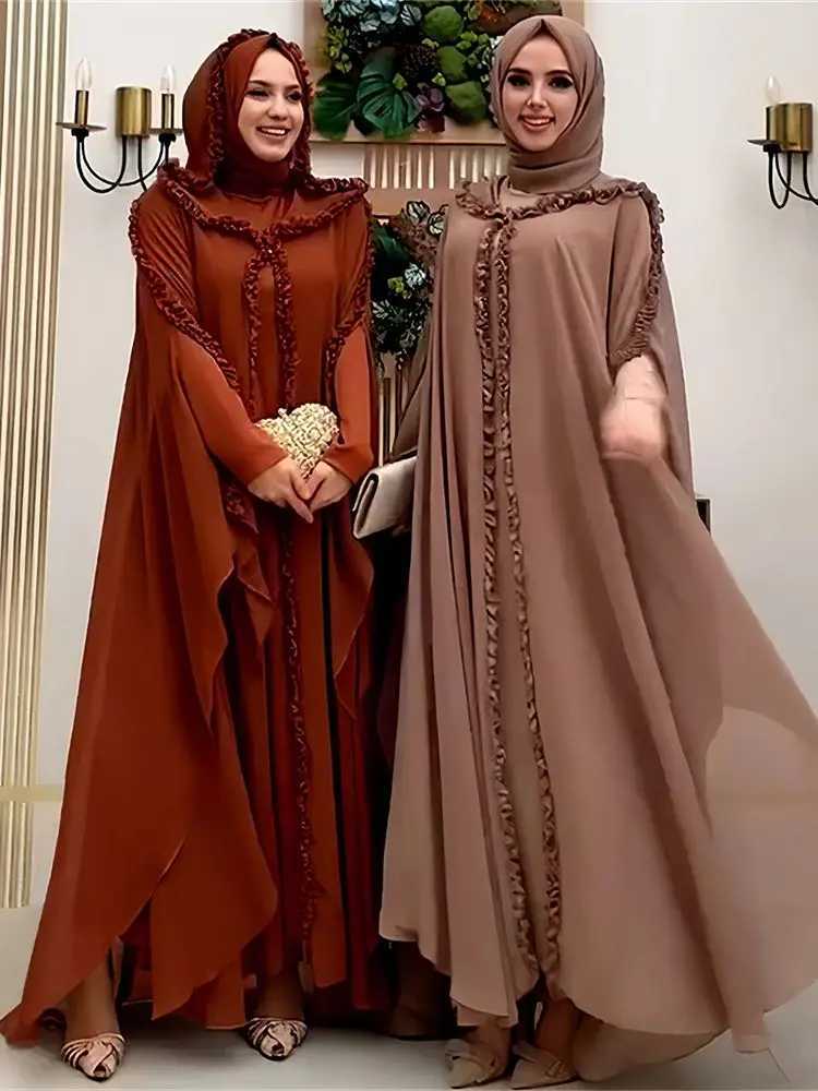 Ramadan Chiffon Muslim 2 Piece Khimar Abaya Set Islam Hijab Dress African Dresses For Women Ka Robe Femme Musulmane Kaftan X250514