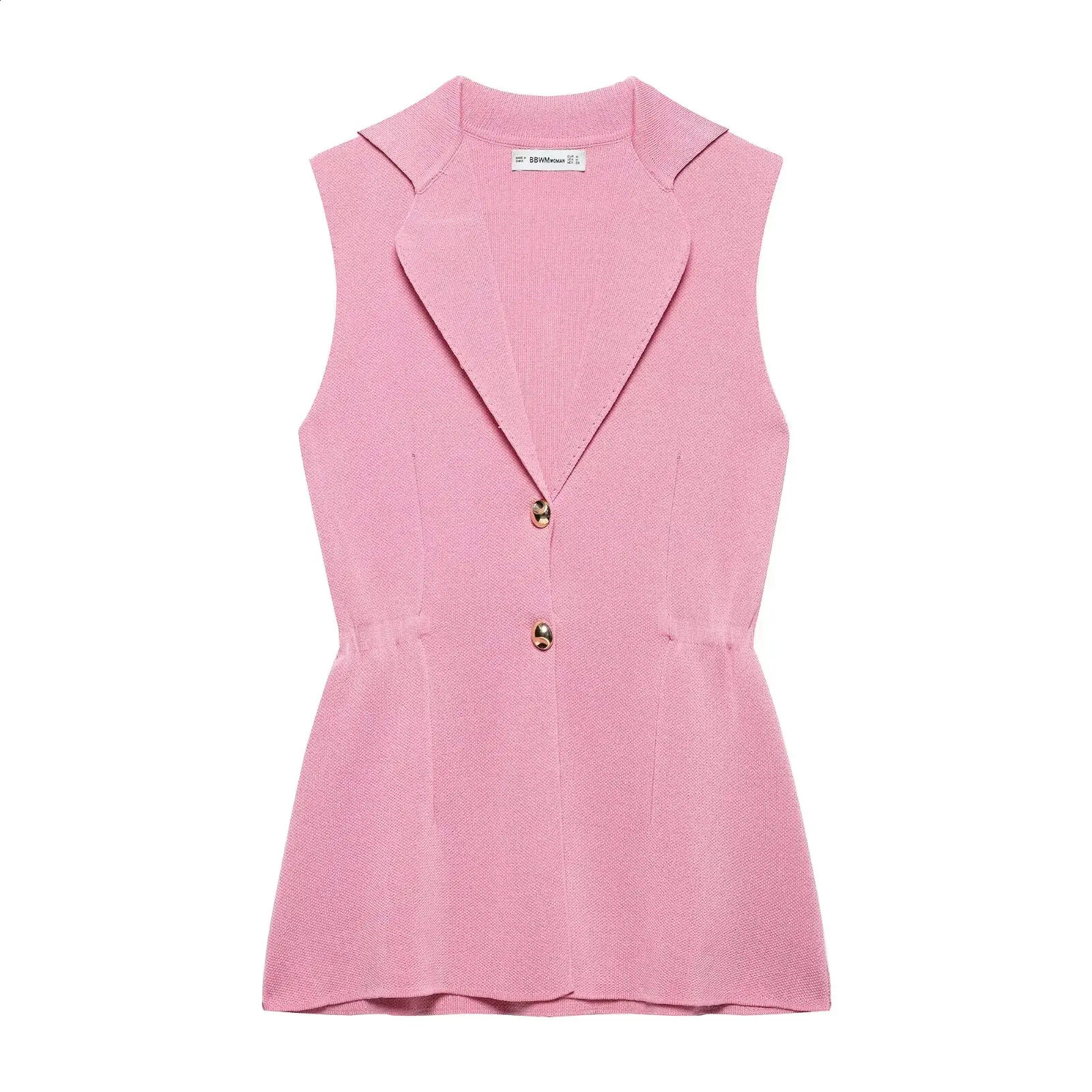 Zevity 2025 Women Fashion Solid Color Pleated Waist Knitting Vest Sweater Female Chic Casual Cardigan Waistcoat Tops SW9041 250506