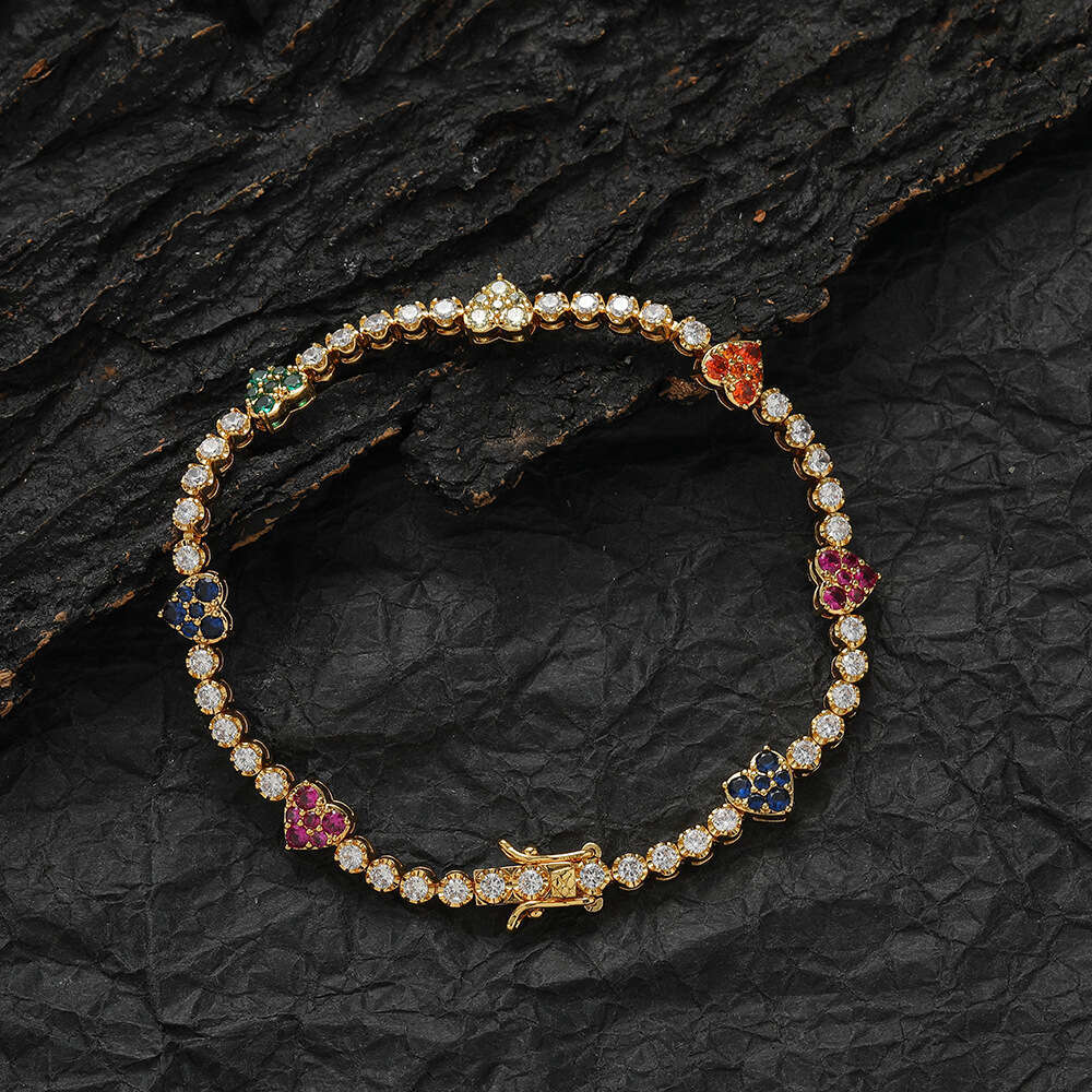 Colorful shaped Bracelet Hip Hop Couple Layered Copper Set Zircon Heart Tennis Chain
