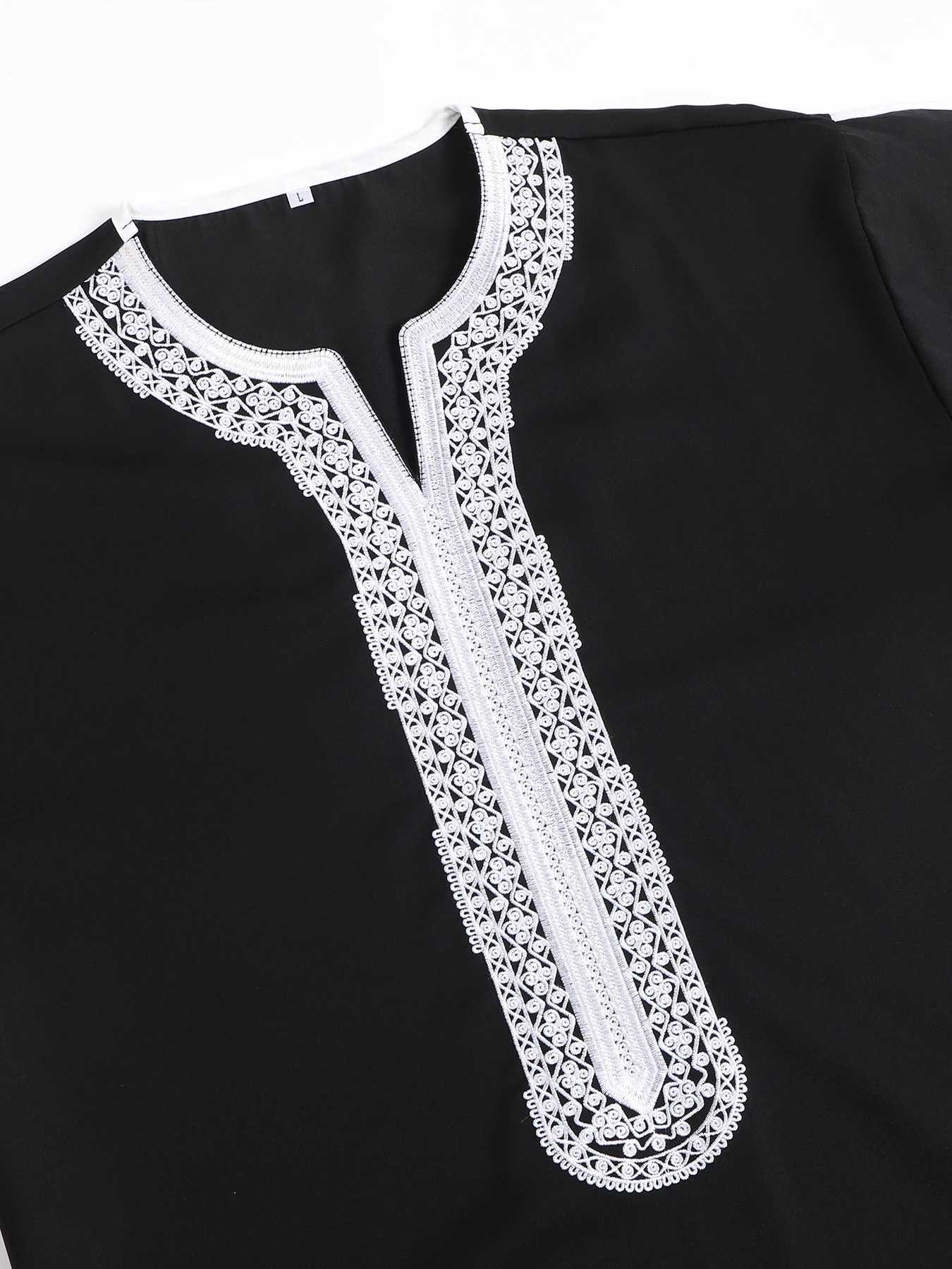 2024 New Muslim kaftan Men Short sleeve embroidered Moroccan Arab ethnic style robe casual party Jubba Thobe in Dubai Turkey X250514