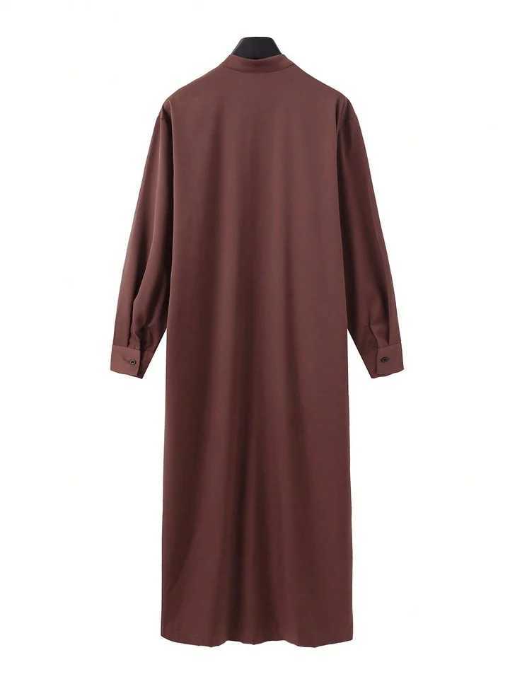Mens casual ethnic style long sleeve stitching embroidery Islamic Muslim mens long sleeve standing collar Muslim Arab robe X250514