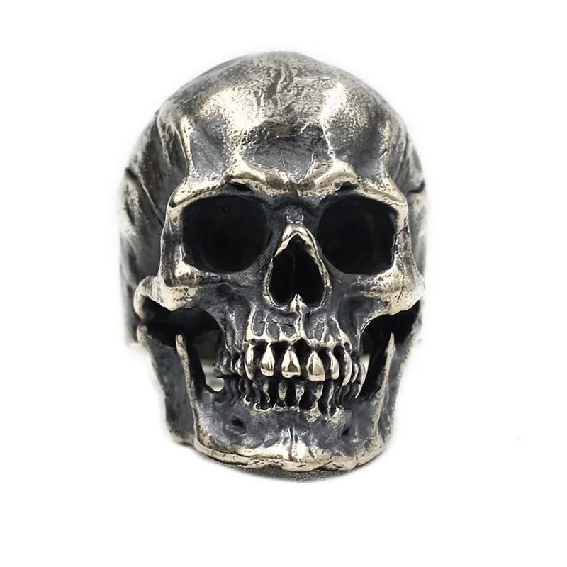 34mm Width Real Silver Big Retro Skull Ring Man Woman S925 Sterling Silver Handmade Skull Head Closed Rings Male Fine Jewelry 250509