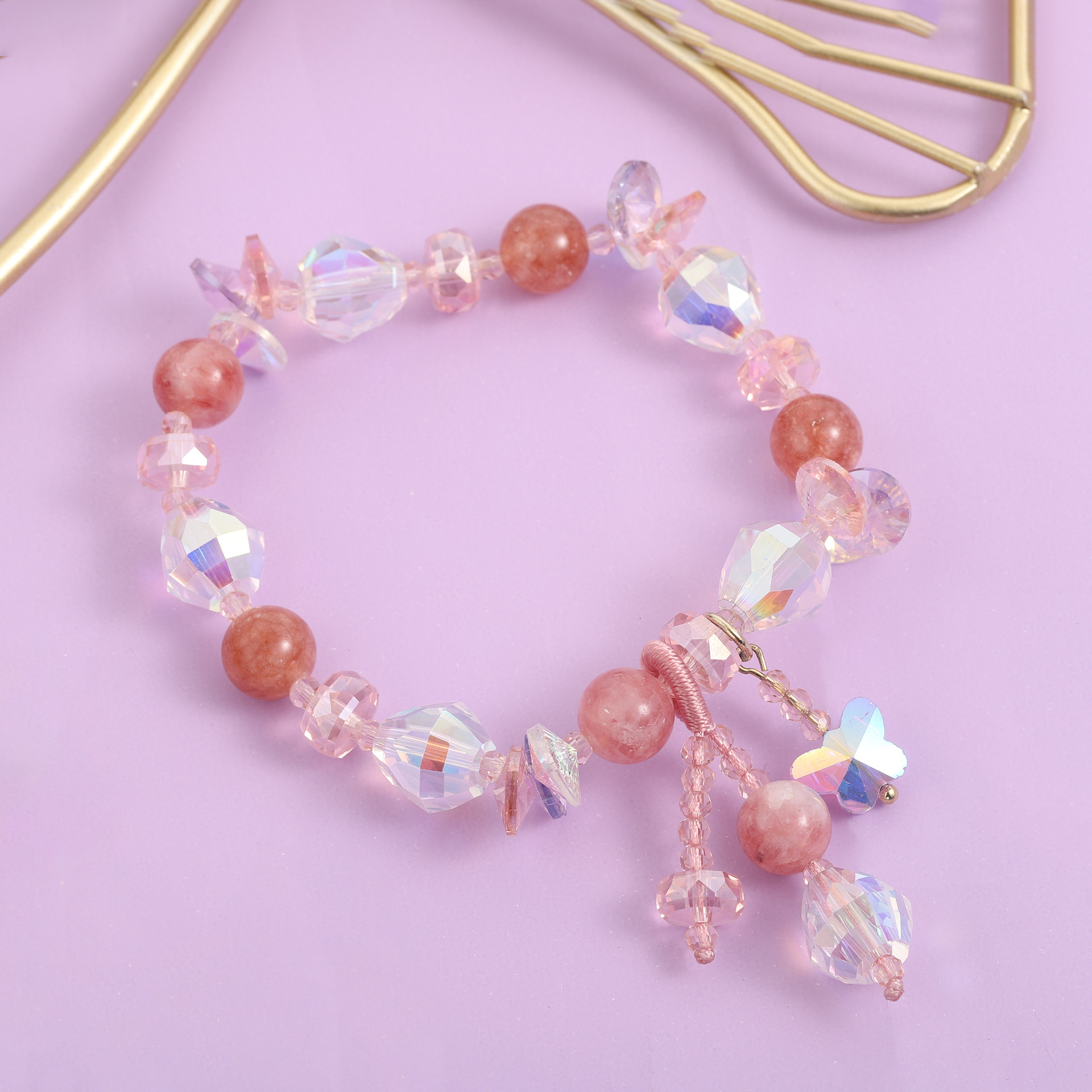 New Color Crystal Bracelet Beaded Stone Elastic for Women's Countryside Style Exquisite Simple Handstring Fashion Jewelry