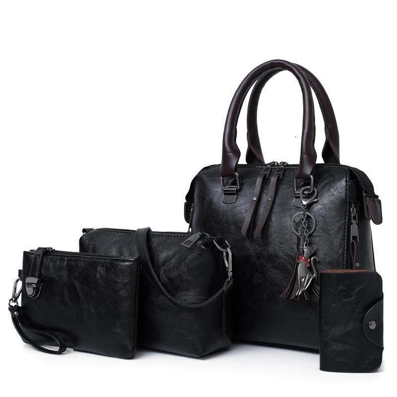 Women Composite Tassel Leather Purse Handbags Famous Brands Designer Top-Handle Female Shoulder Bag 4Pcs/Set