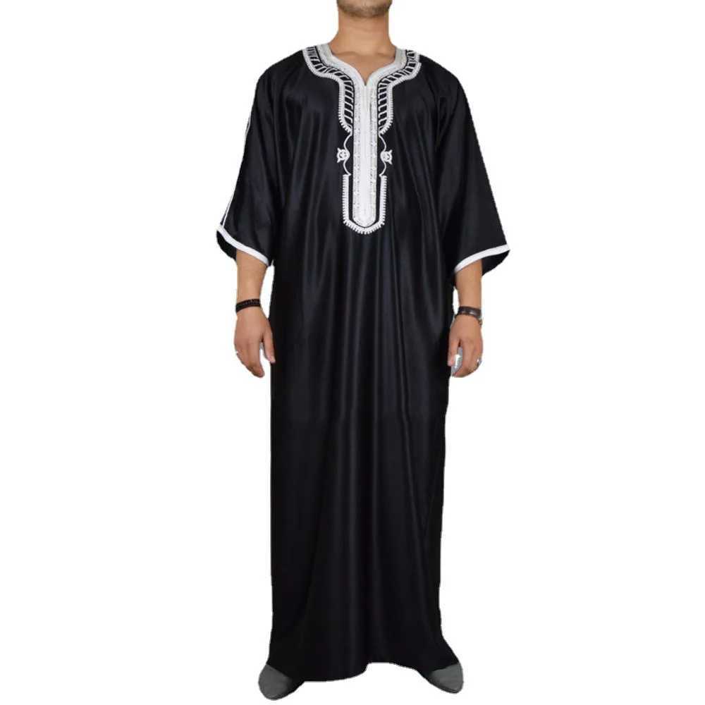 Arab Long Robe Islam Kaftan Muslim Eid Men Moroccan Dubai Caftan Embroidered Loose Breathable Abaya Jalabiya Thobe Summer 2024 X250514