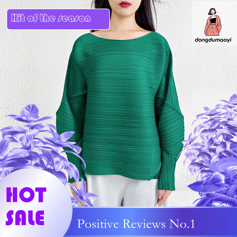 dongdumaoyi Miyake Design Irregular Top Women's Spring Autumn Style Simple and Loose Large Size Concealed Belly Reducing Wrinkle T-shirt