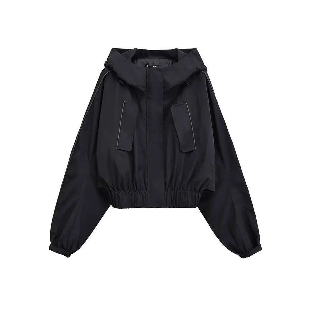 TRAFZA Autumn Women Fashion Hooded Jacket Solid Loose Short Jackets Top Female Vintage Streetwear Woman Coat Trendy