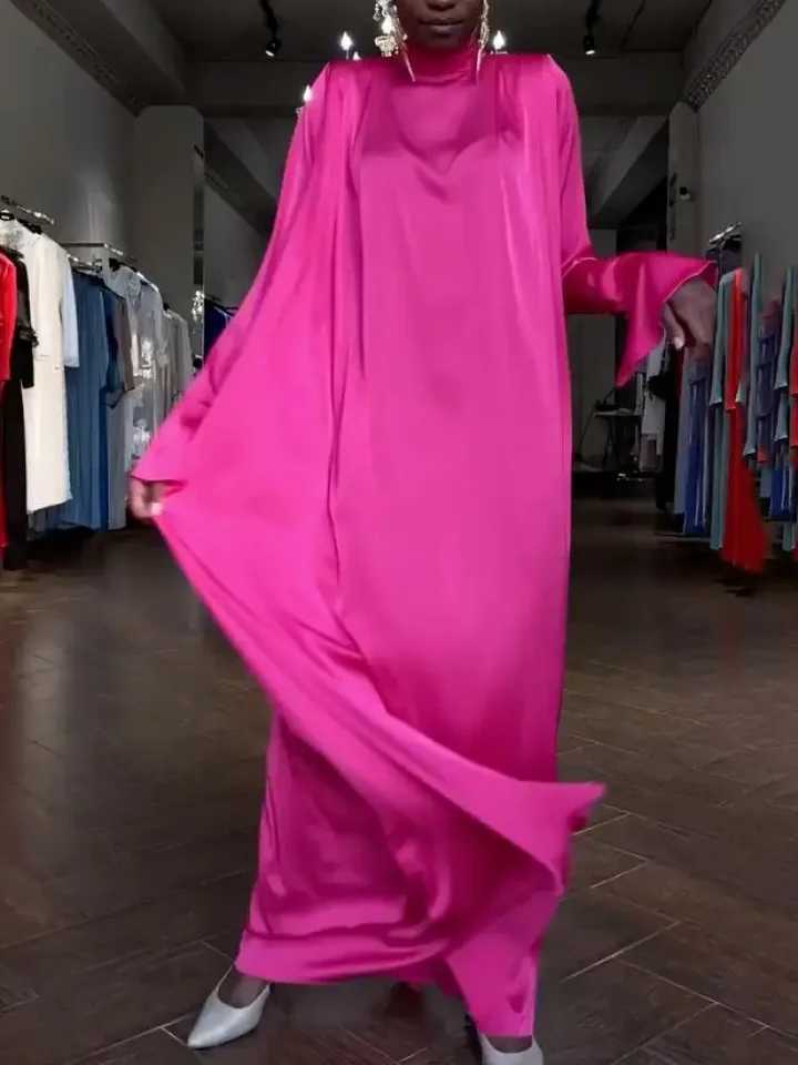Middle East Arab Muslim Female High-Neck Elegant Evening Long Dress 2025 Spring Autumn Flared Sleeves Kaftan DressesXJ250514