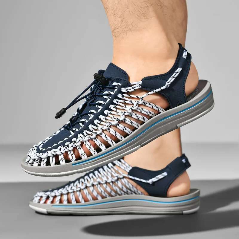 Summer Men Women Slippers Weaving Design Beach Breathable Casual Flat Outdoor Couples Sandals Size 48