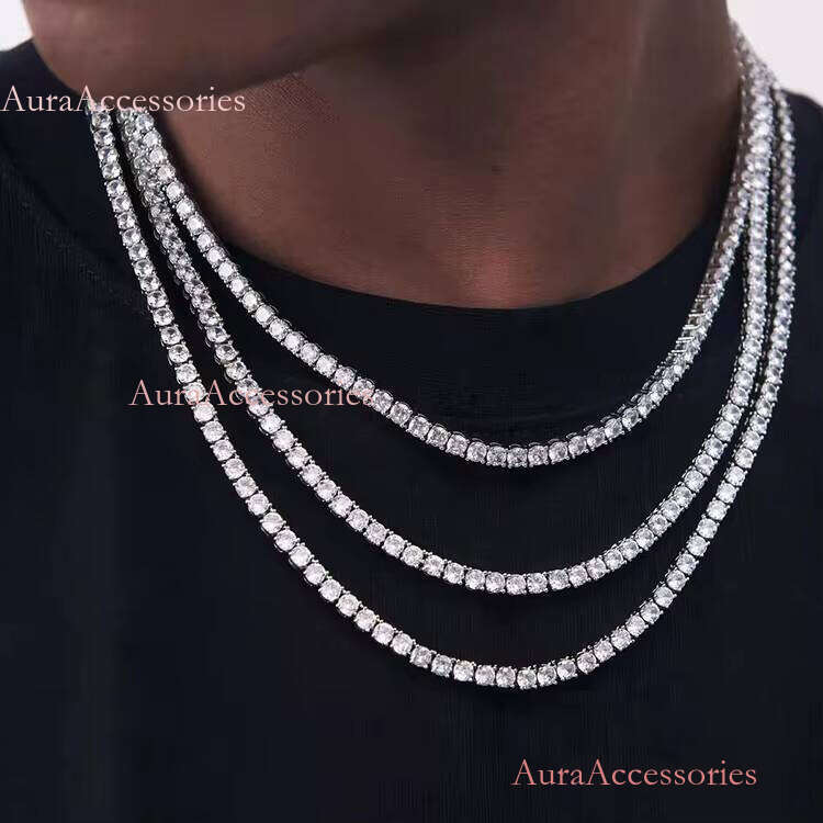 Best Gift for Mans Women Hip Hop Bracelet 3mm Wide S Sier Moissanite Dia Necklace Tennis Link Chain