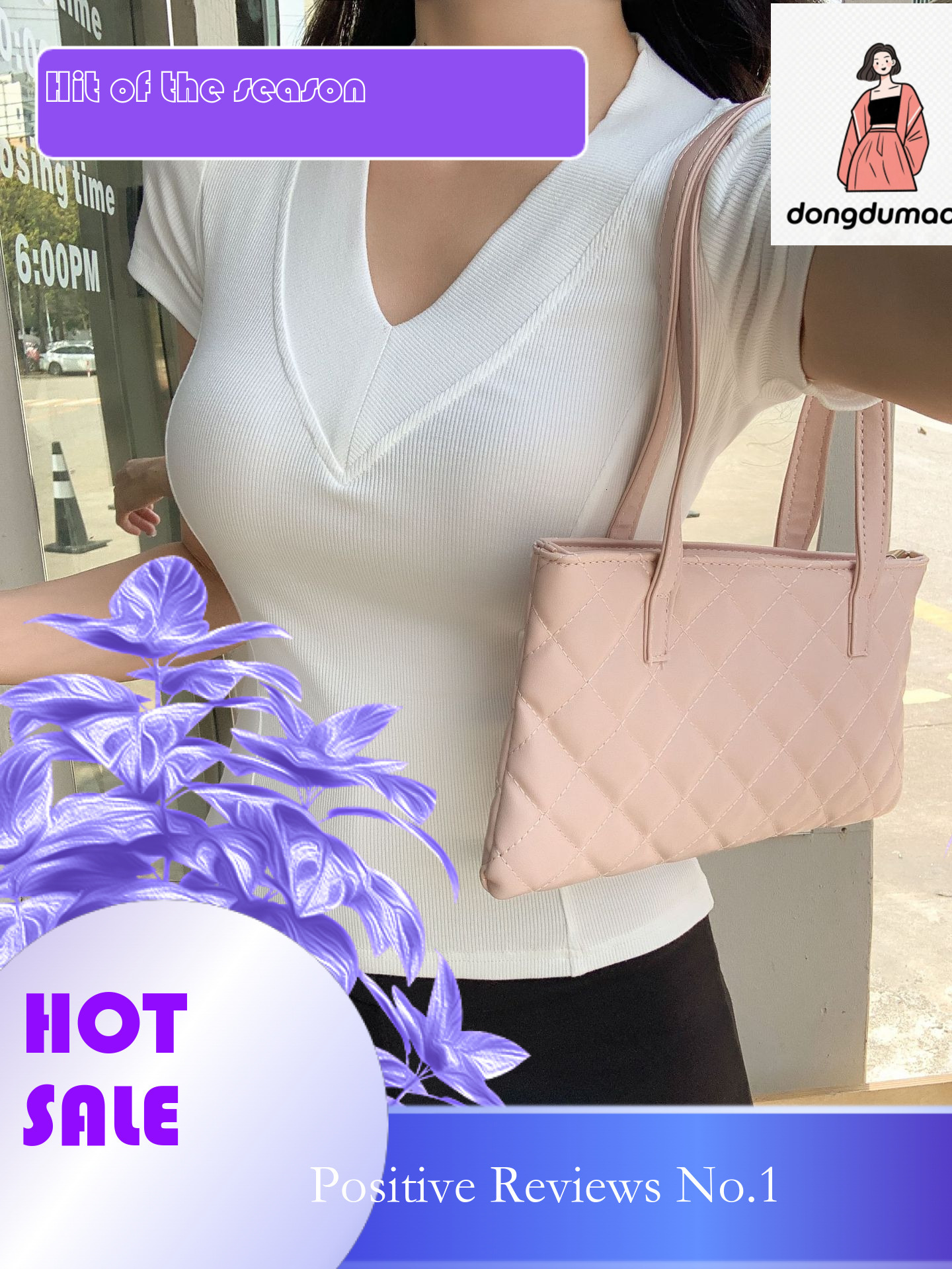 dongdumaoyi Korean solid color summer new style big V-neck T-shirt for women's design, slim fit stylish, versatile and simple short sleeved top