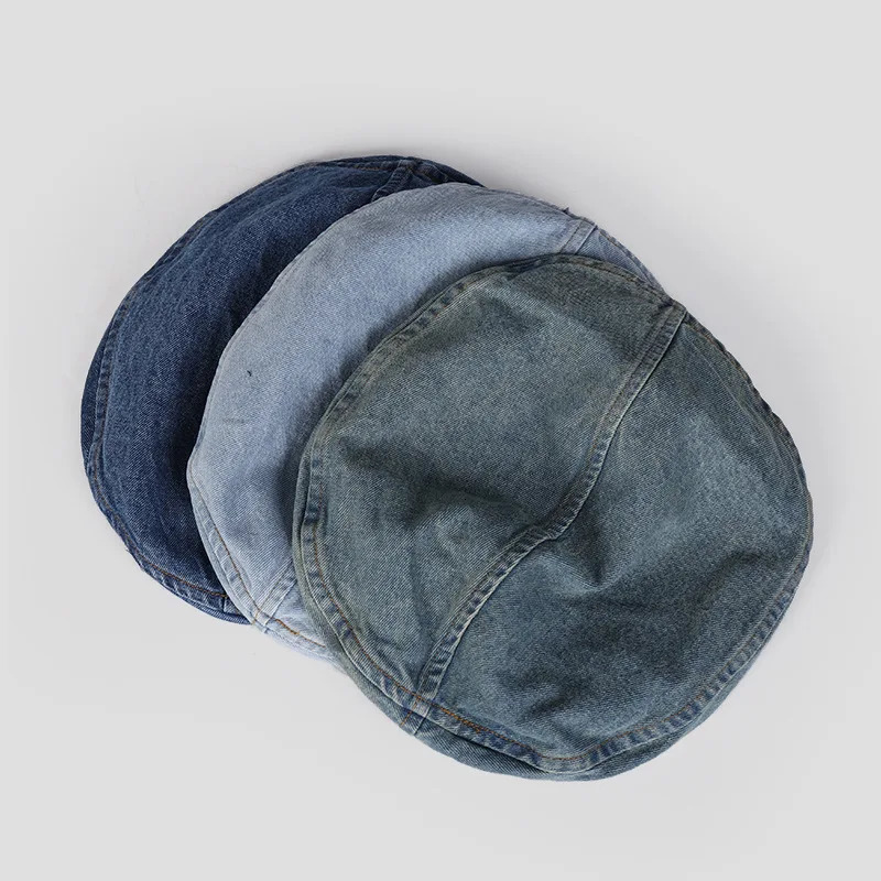 Womens Artistic Style Retro Washed Cotton Denim Pocket Headwear Fashion Painter Caps Beret Hat 250514