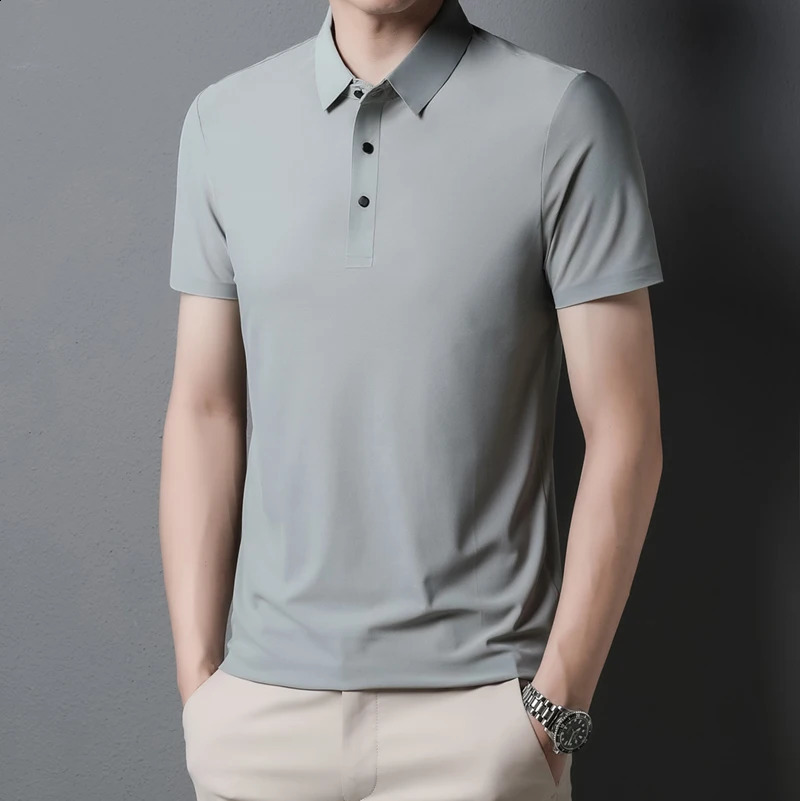 10 Color Summer Thin Breathable Stretch Men Solid Polo Shirt Business Casual Lapel Polo Shirt Male Clothing 250513