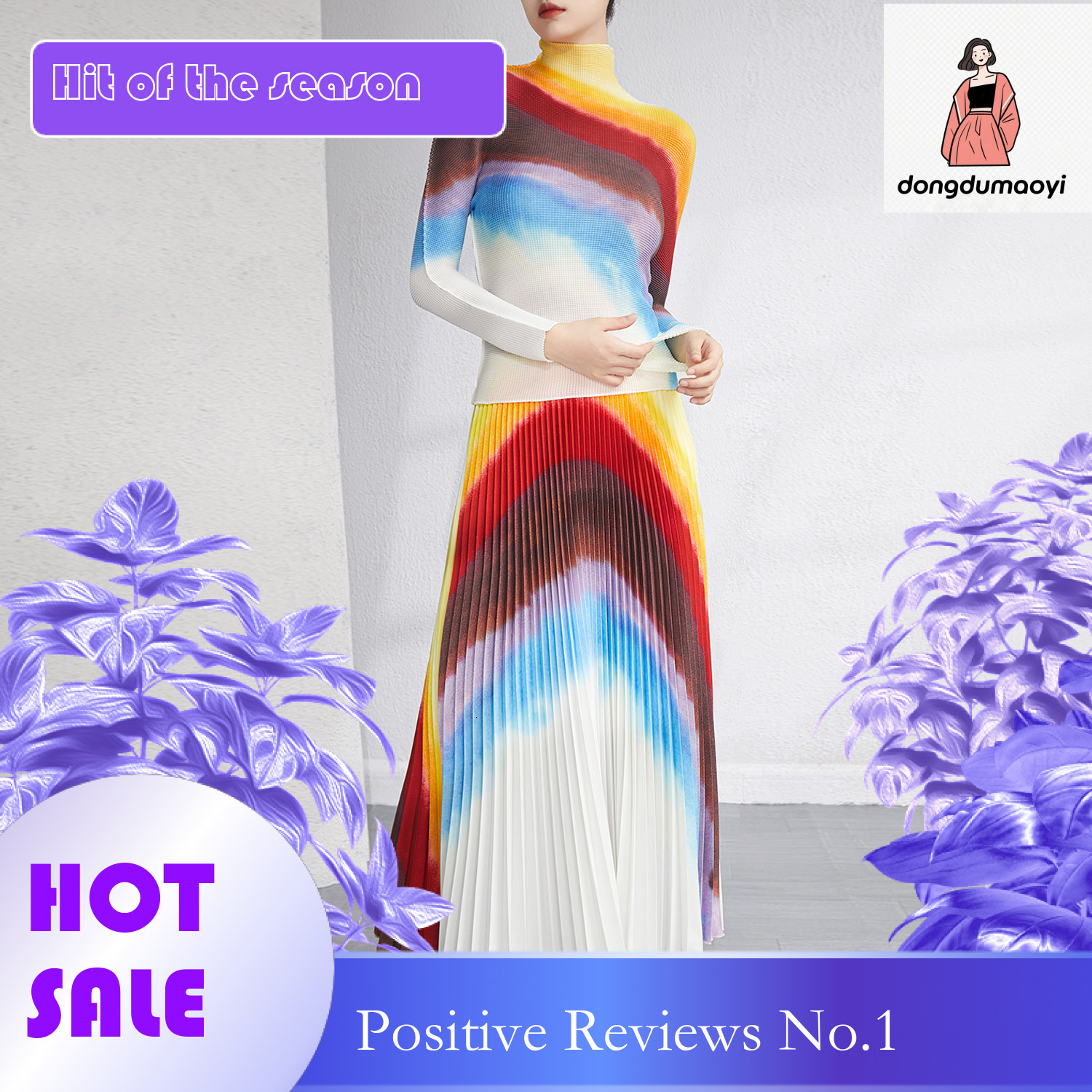 dongdumaoyi Two piece set of high-end textured pleated T-shirt women, short sleeved top, half body long skirt, fashionable suit for women to look slim