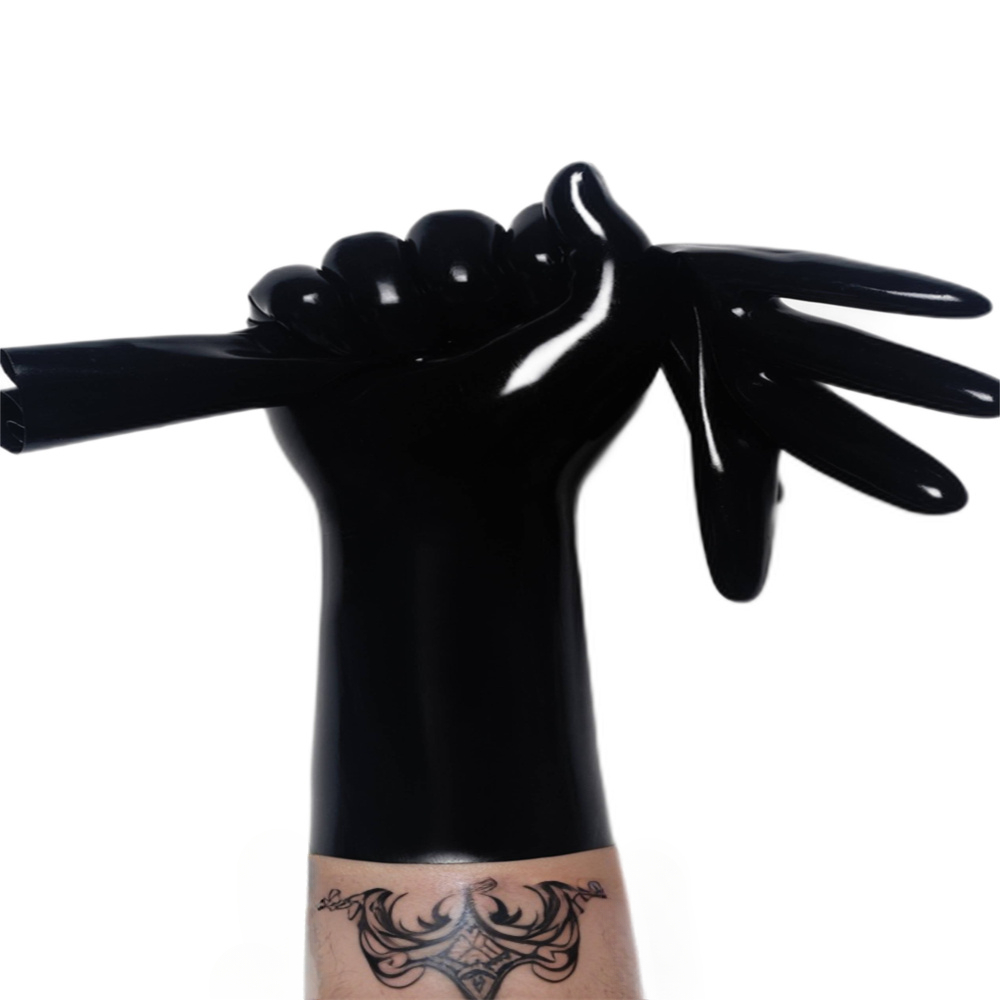customized gloves rubber black latex fetish wear handmade gloves mark Latex catsuit male fetish hood chlorine bodysuit