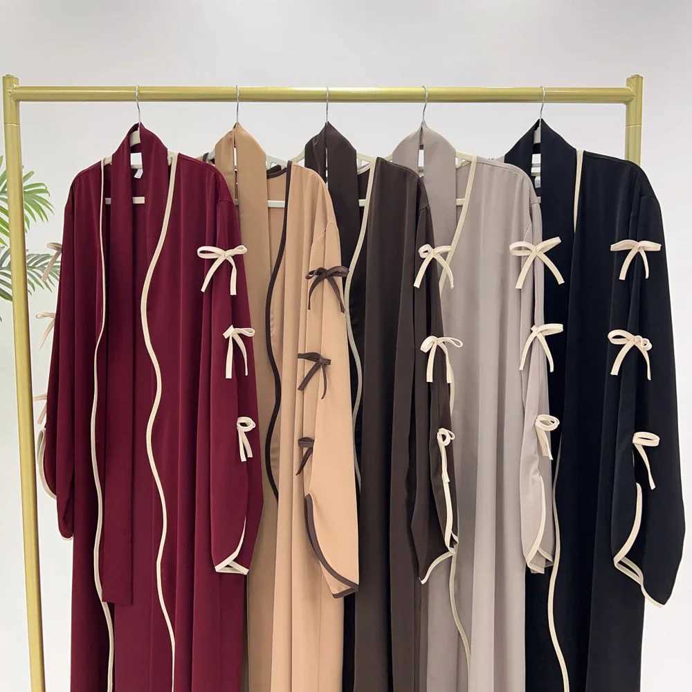 Bowknot Open Abaya for Women (No Inner) Ramadan Eid Hijabi Outfit Dubai Turkish Modest Islamic Clothing Muslim Kimono Abaya X250514