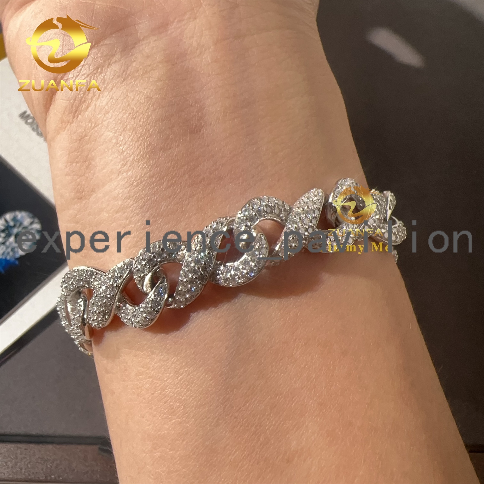 New Arrivals 10mm Width 925 Solid Silver Iced Out Hip Hop Jewelry VVS1Moissanite Diamond Franco Cuban Link Infinity Bracelet Men