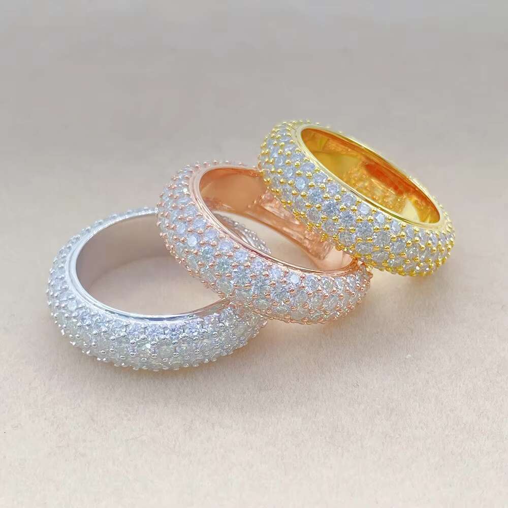 Hip Hop Eternity Ring White Yellow Rose Gold Color 925 Sterling Silver 4 Rows VVS Moissanite Iced Out Diamond Ring