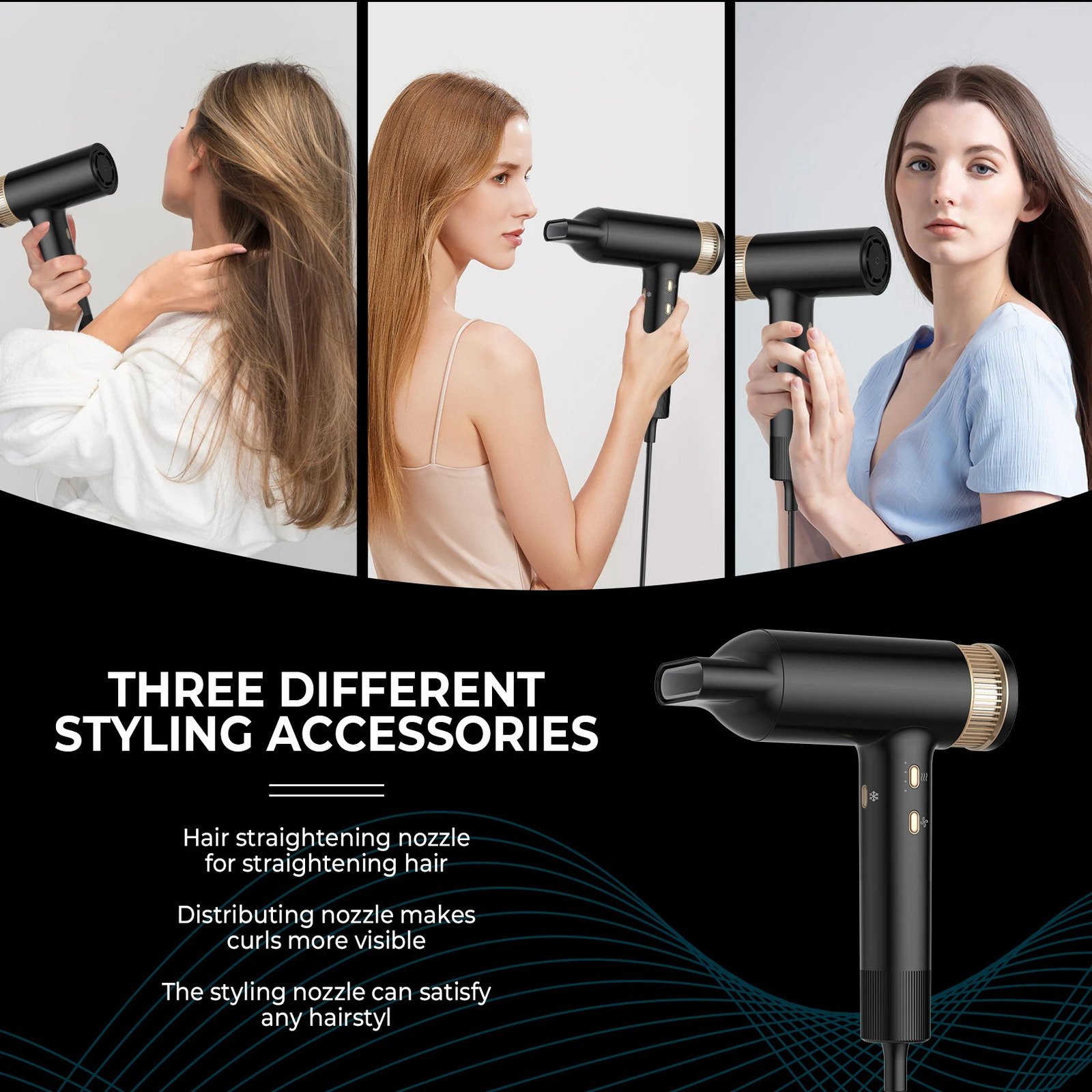 Hair Dryer 110000 RPM High-Speed Brushless Motor Negative Ionic Blow Dryer Thermo-Control Hair Dryer with Diffuser and Nozzle 250513