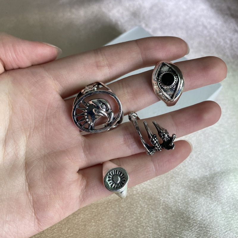 New Personalized Trendy Sun Devil Eye Eagle Claw Ring 4-piece Set