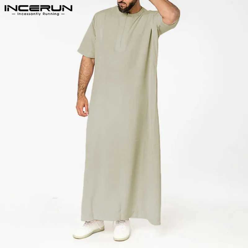 Men Muslim Kaftan Short Sleeve Solid O Neck Jubba Thobe Abaya Middle East Dubai SAudi Arabia Islamic Mens Robes S-5XL X250514