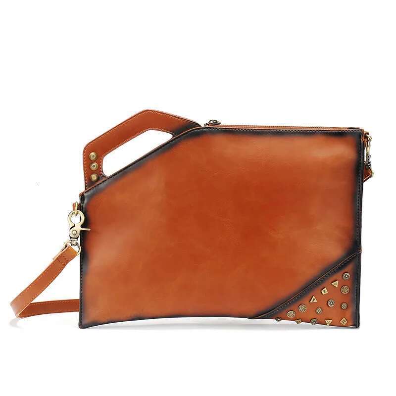 Sacoche Cuir Homme Envelope Leather Pouch Mens Hand Street Fashion Rivet Clutch Bag Retro Large Purse Bolsa Movil