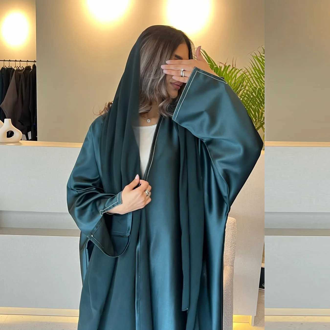 Eid Abaya Dubai Satin Muslim Dress Women Kimono Open Abayas Turkey Kaftan Ka Caftan Marocain Femme Robe Islam Jalabiya Gown X250514