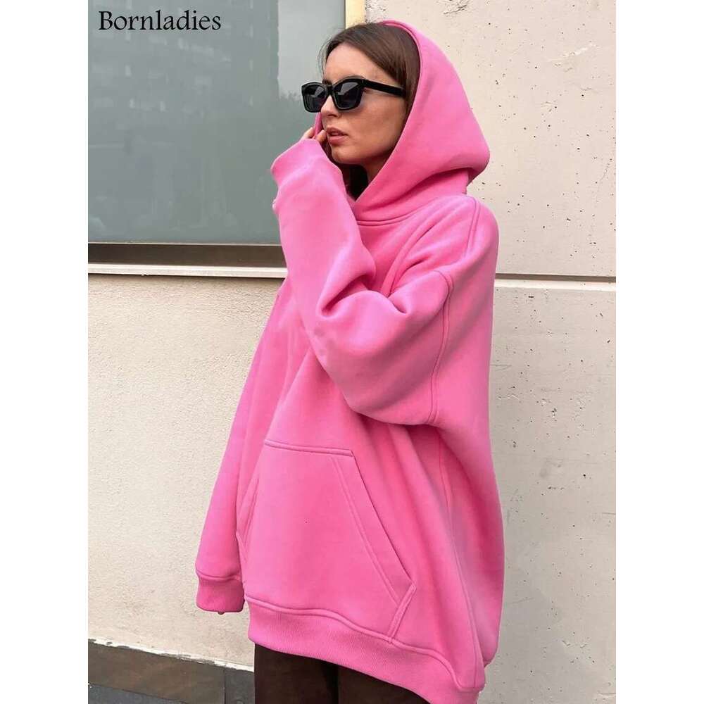 Bornladies Oversized Hoodies & For Women Autumn Winter Thick Warm Fleece Sweatshirts Girls Streetwear Loose Pullover Designer