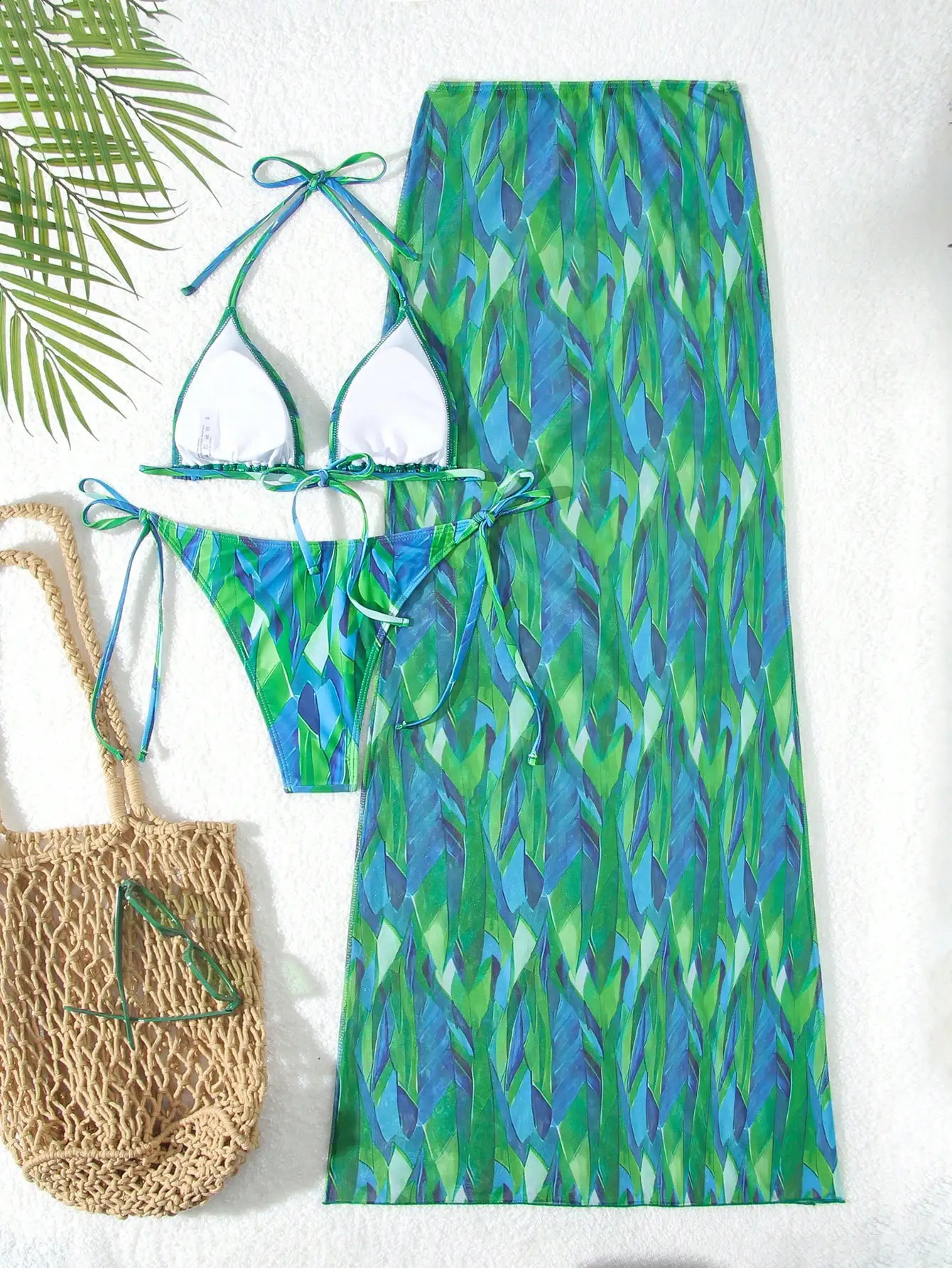 2025 summer peacock green swimsuit threepiece skirt bikini 250506