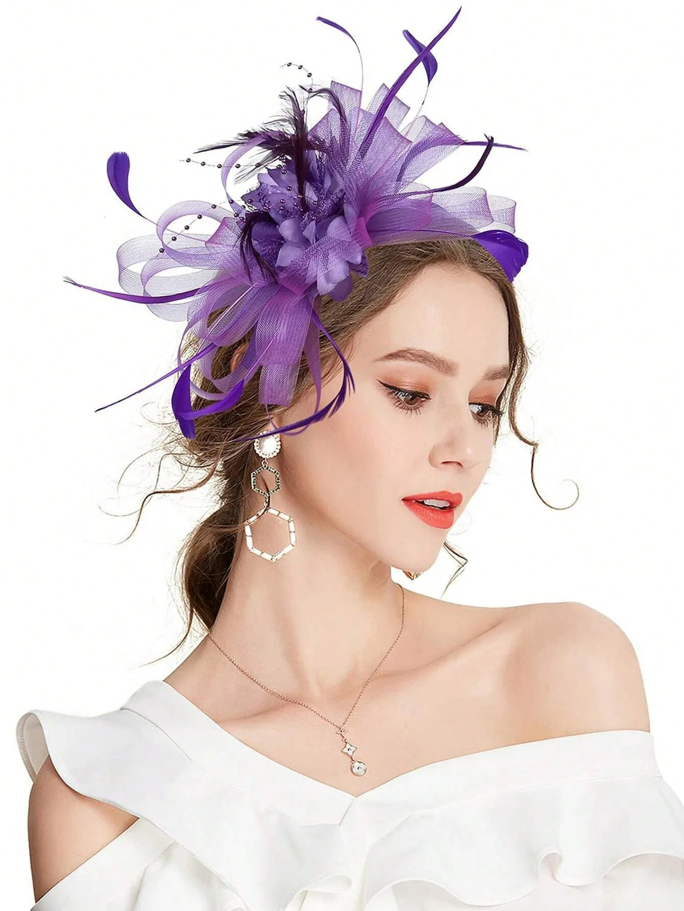 1pc Fascinator Headband With Feather Womens Tea Party Hat For Kentucky Derby Cocktail Wedding Fancy Dress Party 250513