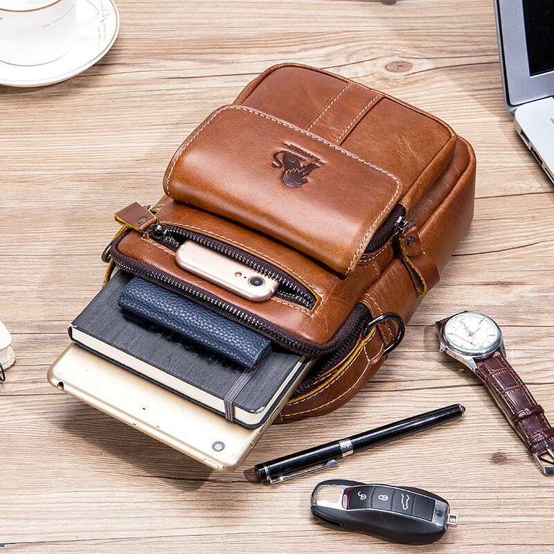 Men's Single Shoulder Crossbody With Top Layer Cowhide Casual Retro Multifunctional Small And Medium-Sized Bag