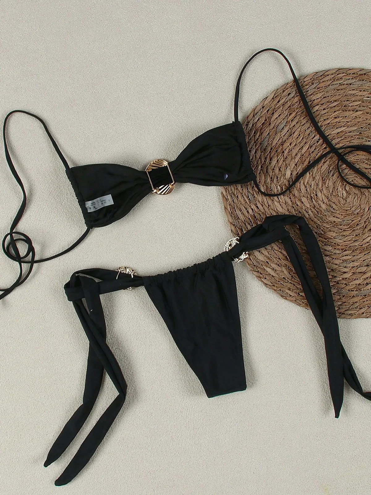 Metal Shell Halter Strappy High Cut Bikini Women Swimwear Female Swimsuit Twopieces set Bather Bathing Suit Swim V6289B 250506