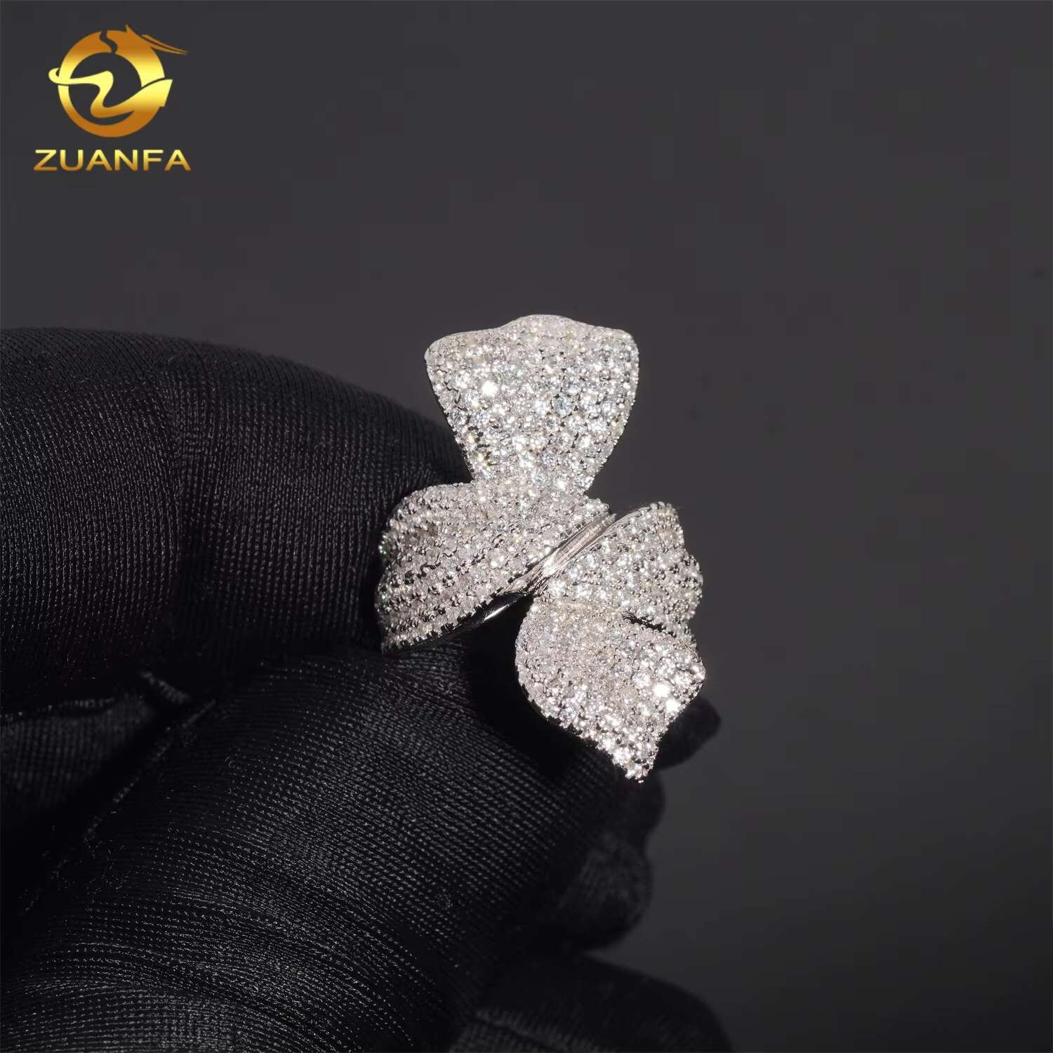 Fashion Women Moissanite Diamond Rings Knot Fully Iced Out Ring Diamond 925 Sterling Silver Moissanite Ring
