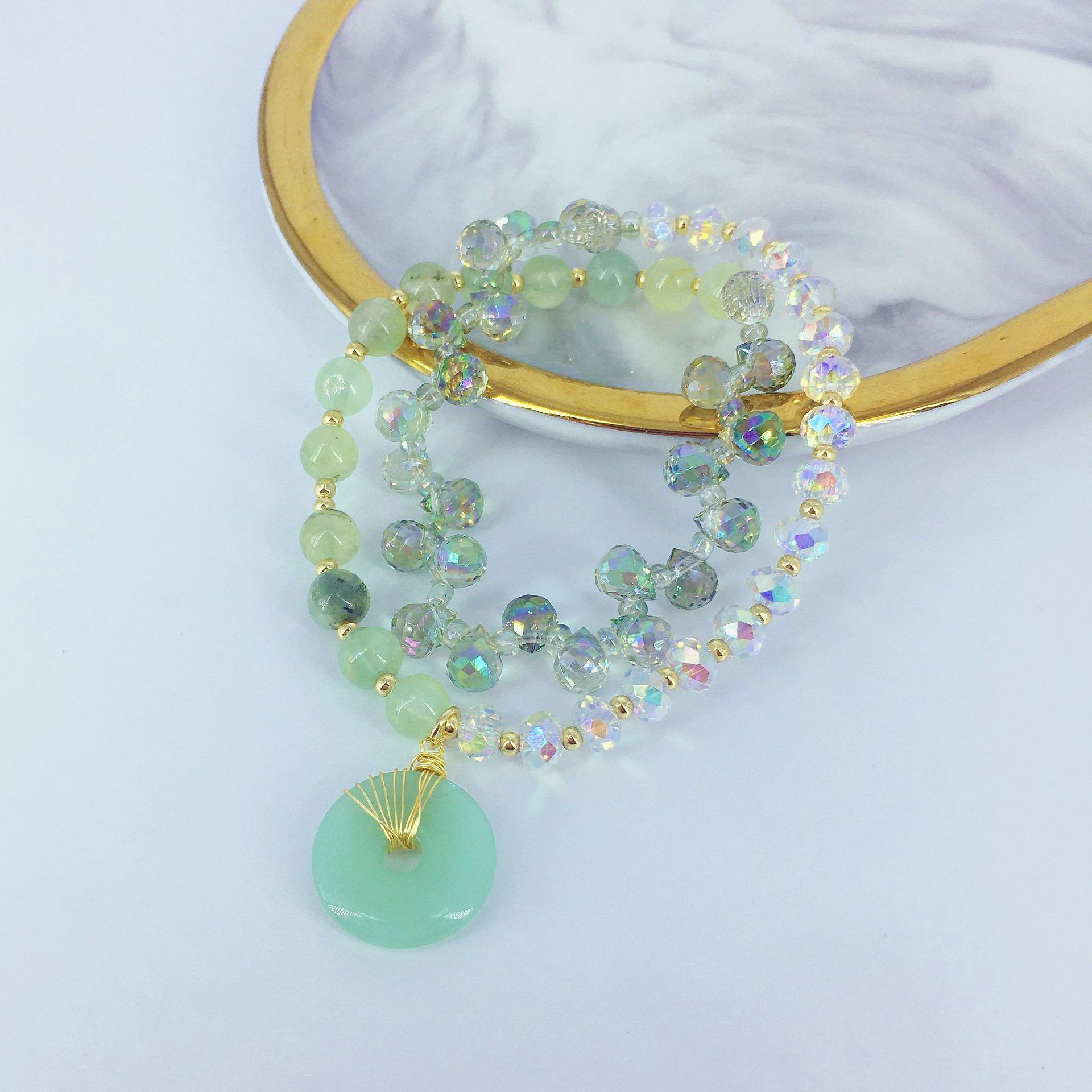 Simple and personalized grape stone double circle couple glass crystal bracelet jewelry