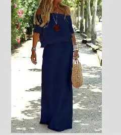 Vintage Casual Evening Dress Short Sleeve Slash-neck Floor-length Long Dress Simple Dress for Woman Slim Party DressesXJ250514