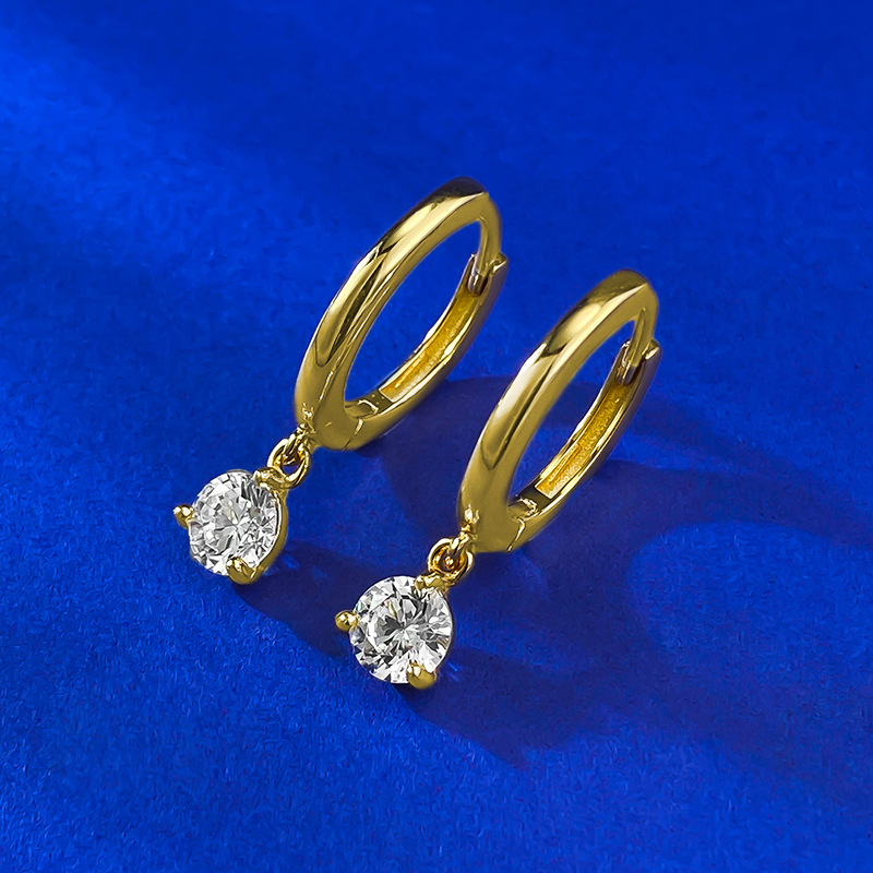 0.3CT White Moissanite Diamond Sweet Cute Simple Fine Jewelry Real 100% 925 Sterling Silver Gold Round Cut Gemstones Party Women Wedding Dangle Earrin