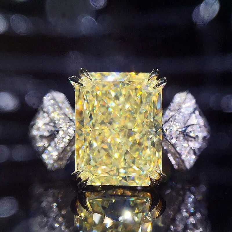 925 Sterling Silver Yellow Cubic Zirconia Square Stone Womens Ring Wedding Ceremony Party Finger Accories Statement JewelryXJ250514