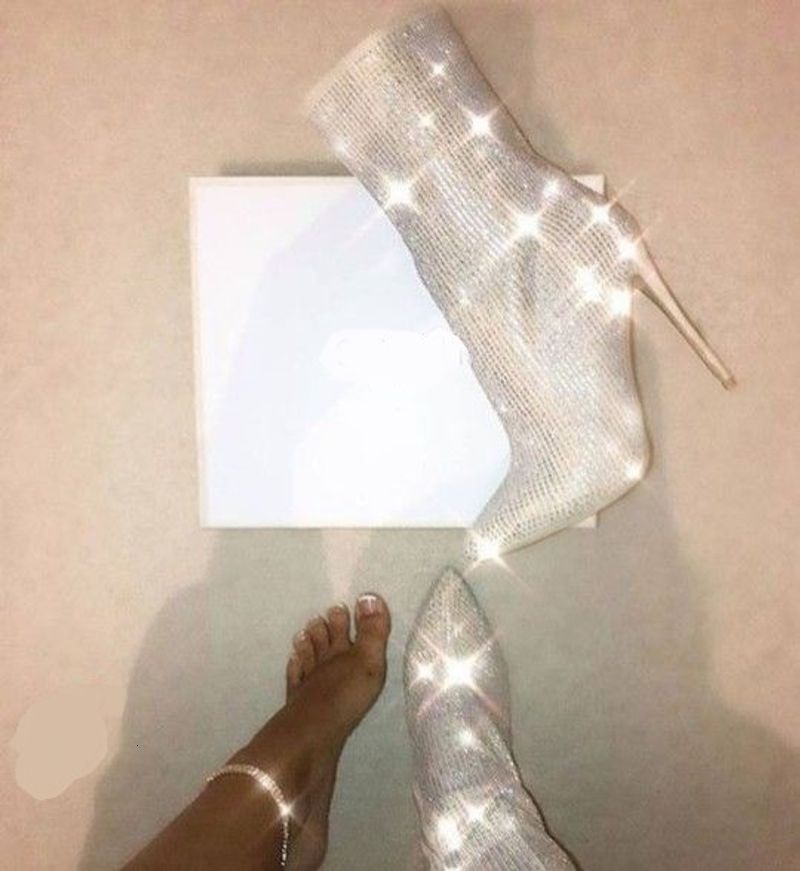 pointed rhinestone high heel boots autumn and winter women's shoes 42 size in stock