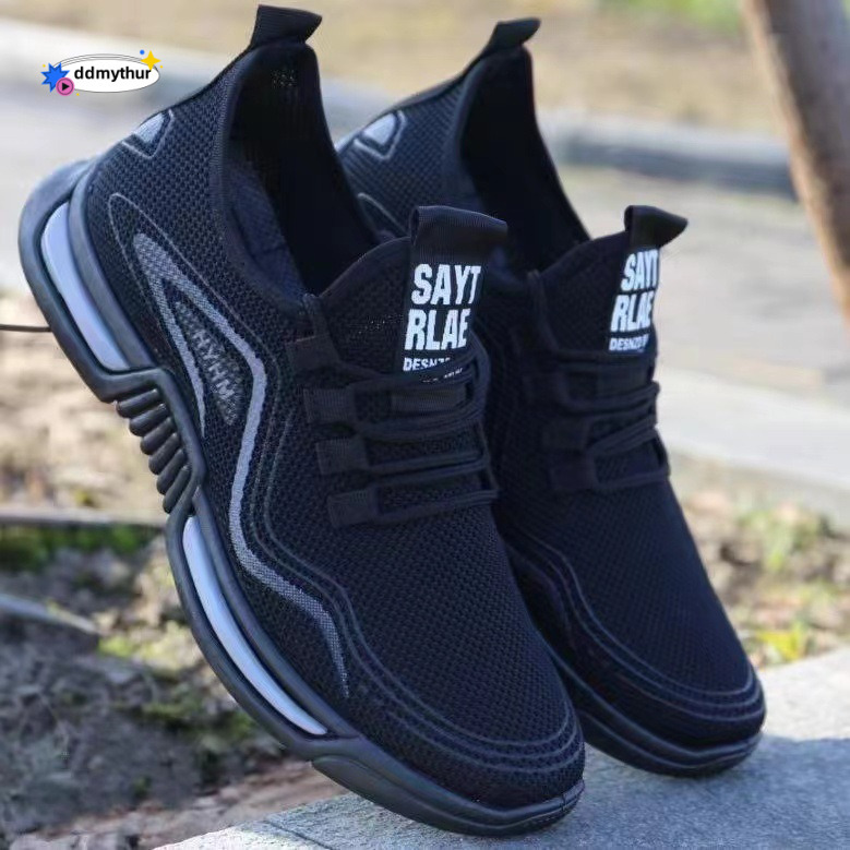 Men's summer new sports anti slip casual running shoes, fly woven breathable and comfortable white shoes ddmythur