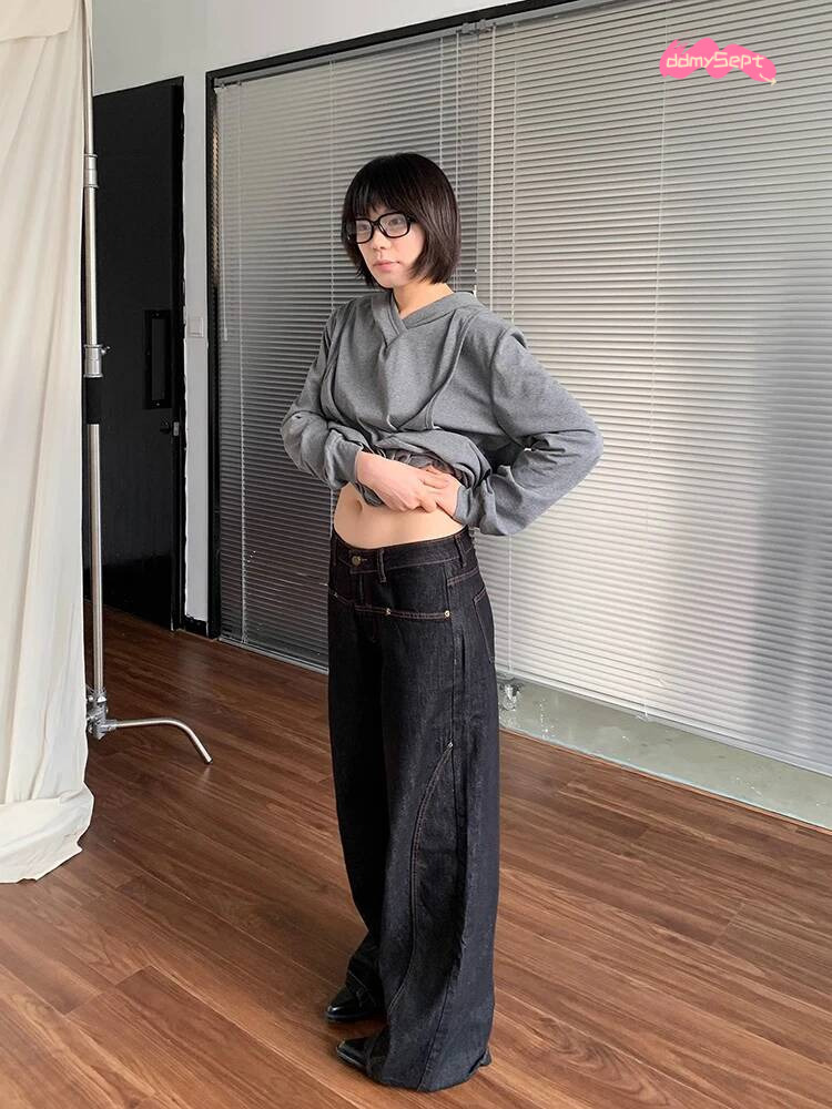Korean Fashion Wide Leg Denim Jeans Women High Waist Loose Baggy Streetwear Y2K Straight Trousers Vintage Female Pants ddmysept