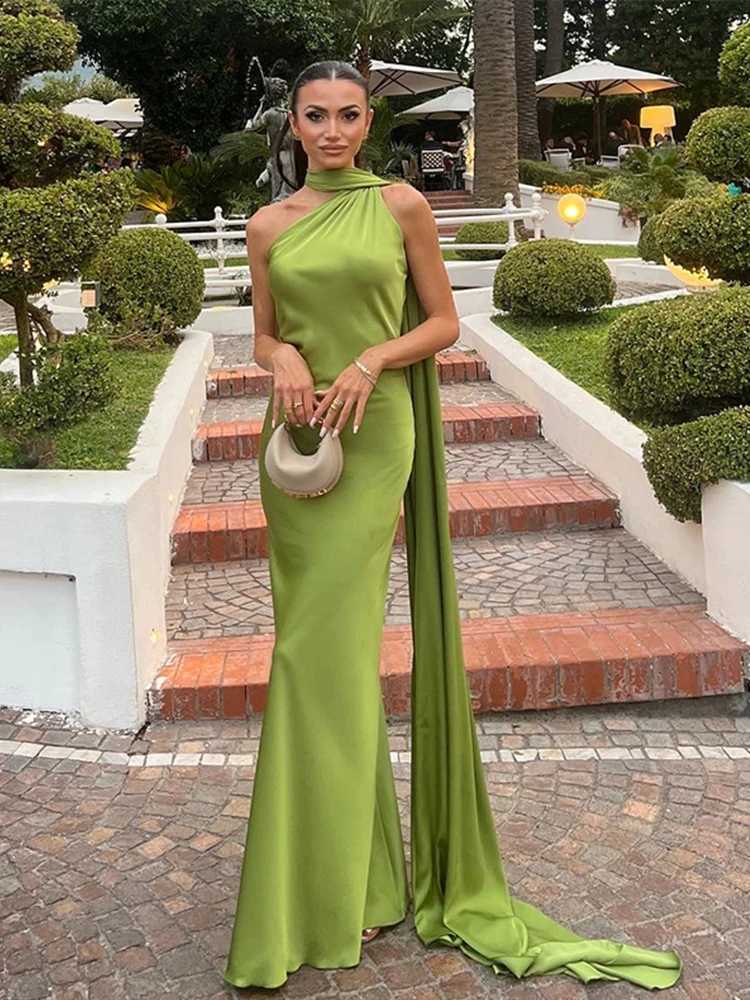 Sexy Satin Ribbon Party Dress Women Elegant Halter Backless Off Shoulder Sleeveless Female Dresses 2024 Summer Solid Robe GownXJ250514
