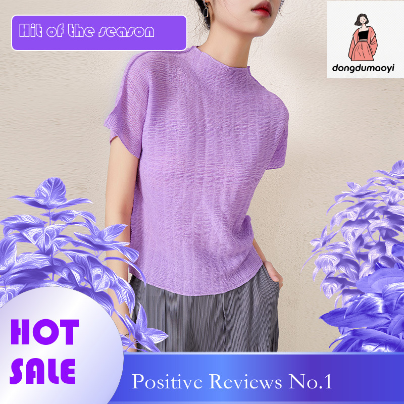 dongdumaoyi Design sense: niche, loose, casual, heavy, textured, pleated, high-end pink t-shirt, women's short sleeved, 2023 summer