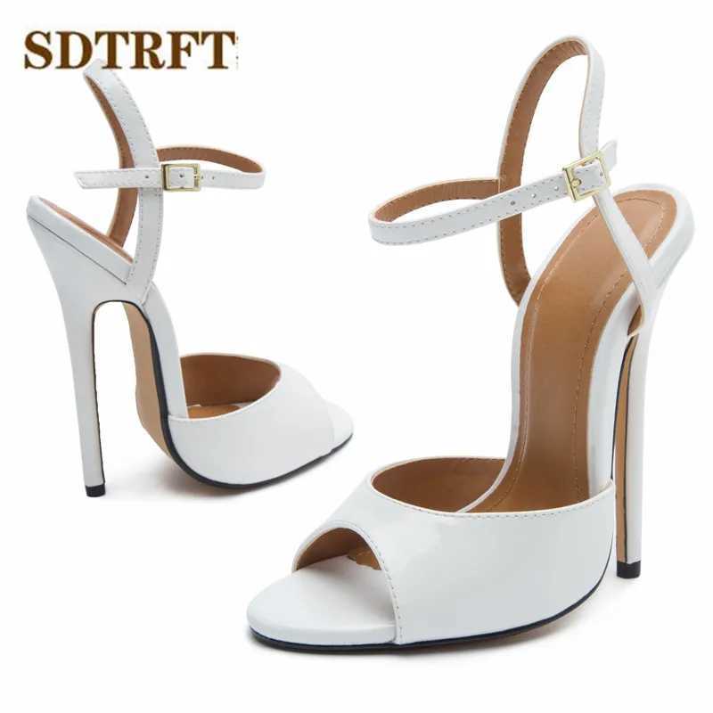 SDTRFT Stiletto Ladies Party COS Sandals Ankle Strap Shoes Woman 15cm Thin High Heels Shoes Woman Peep Toe Narrow Band Pumps W250514