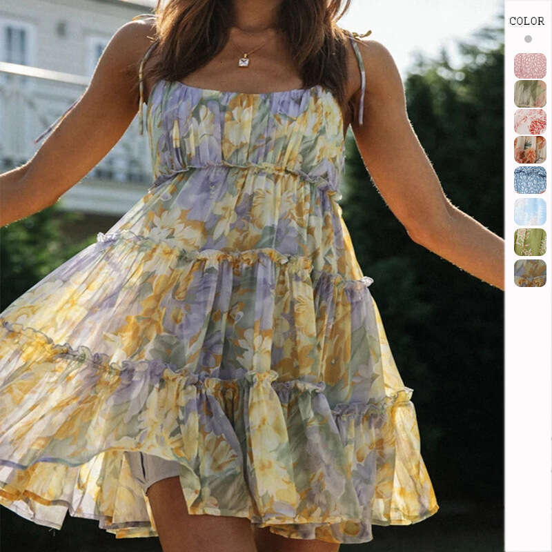 Womens Dress Luxury Dress Dresses for Woman Designer 2025 Spring/summer New Vacation Style Sexy Printed High End Strap Dress for Women with Lining