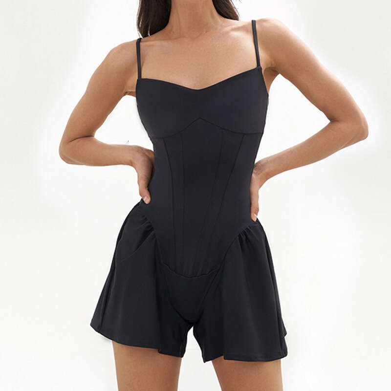 Sportswear Women's Casual Camisole Fiess Yoga Waist Shaping A-Line Wide Leg Jumpsuit Shorts B5