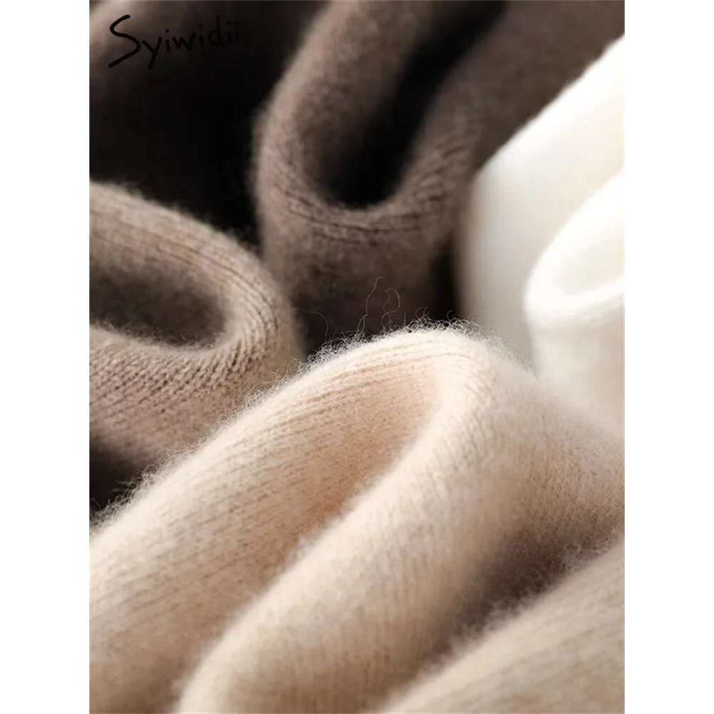 Syiwidii Knitted Women Pants Fall Winter 2023 Korean Fashion High Waist Wool Wide Leg Sweatpants Casual Straight Loose Trousers