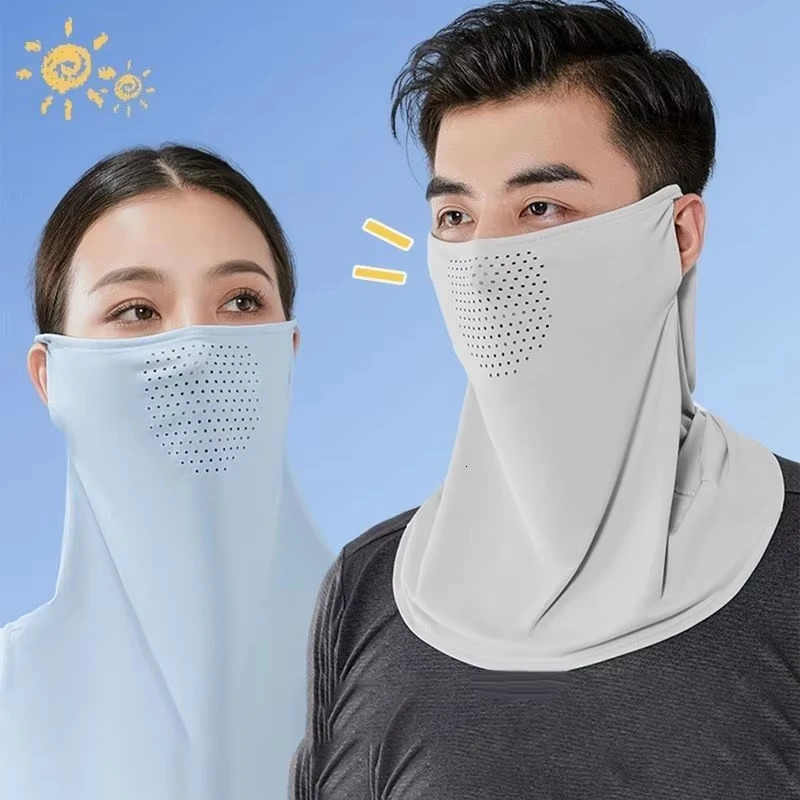 Unisex Summer Ice Silk Sunscreen Mask Outdoor Cycling Face Cover Solid Color Neck Wrap UV Protection Ear Bandana Scarf For Golf 250514
