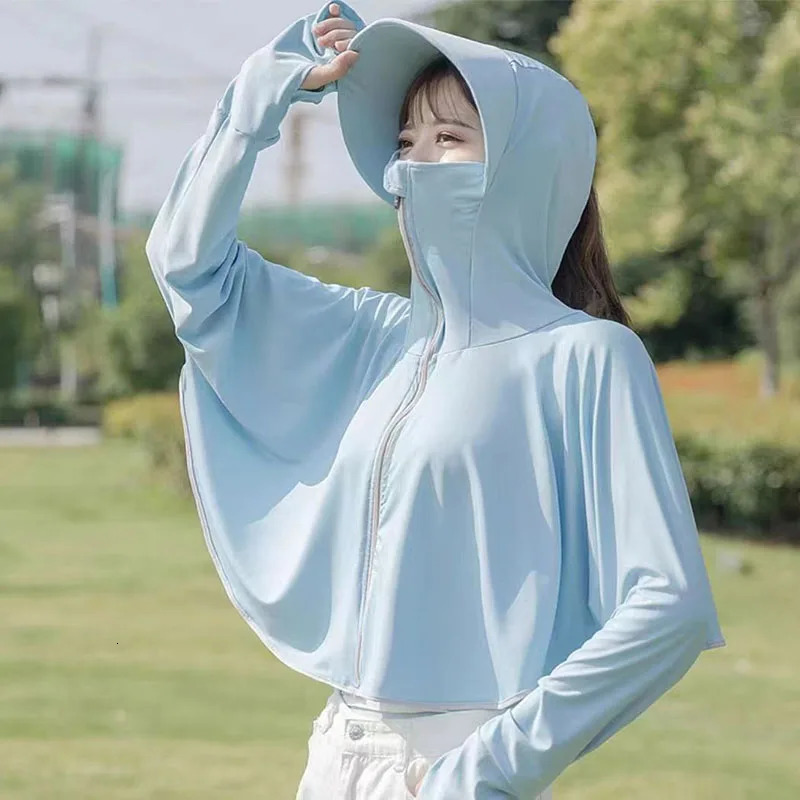 Xpqbb Sun Protection Jackets for Women Summer Ice Silk Outdoor Sunscreen Hooded Coat Female Quick Dry Thin UV Proof Outwear 250513